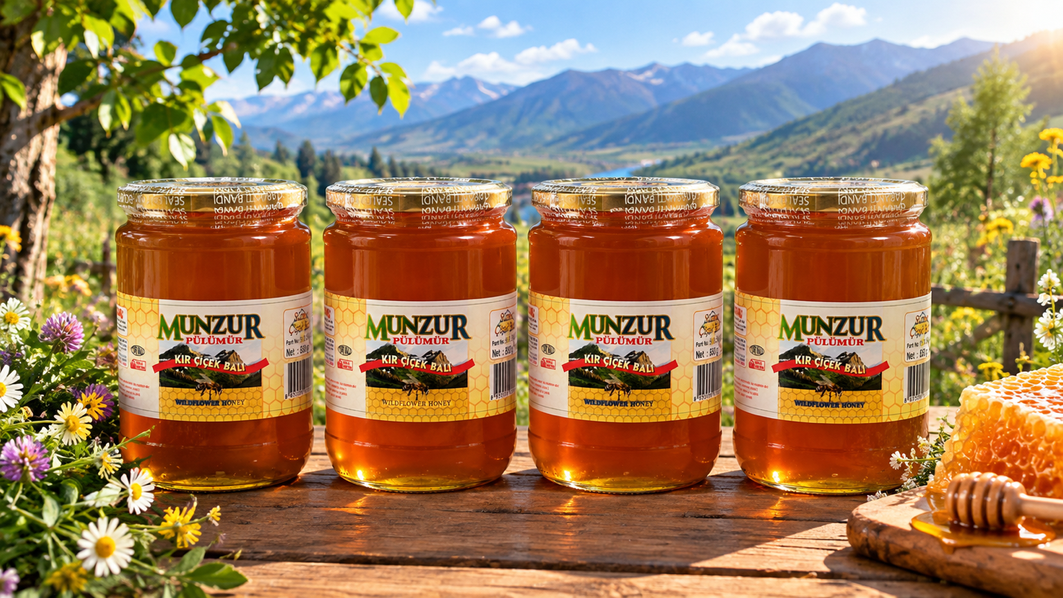 Munzur Kır Çiçek Balı 850 gr Cam Kavanoz 4 Adet