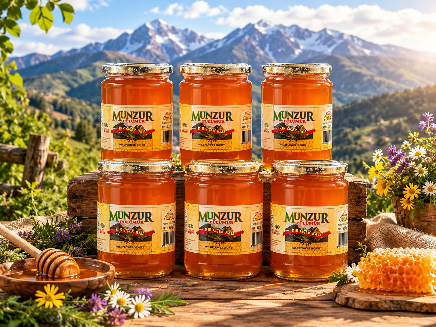 Munzur Kır Çiçek Balı 850 Gr Cam Kavanoz 6 Adet